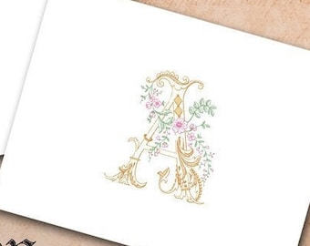 Victorian Floral Monogram Note Cards, Vintage Monogram Stationery, 10 Cards, Jane Austen, Shabby Chic, Illuminated, Romantic, Elizabethan