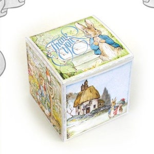 Scatola portaconiglio Peter Rabbit, cubo quadrato da 2", Baby Shower, festa di compleanno, ringraziamento blu, modello stampabile facile fai da te, Beatrix Potter, coniglietto