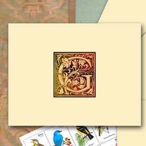 Renaissance Monogram Note Cards: Burgundy, Gold & Moss Green - Set of 10
