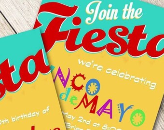 Fiesta Invitation, Cinco de Mayo, Birthday, Corporate Fundraiser, Graduation, 5x7 YOU PRINT, Red Turquoise Yellow, Save-the-Date Post Card