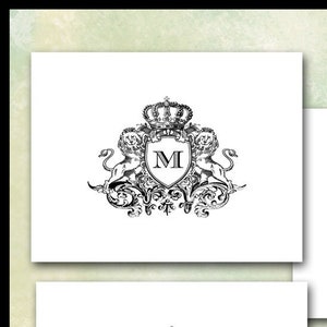 Lion Heraldic Crest Note Cards: Personalized Wedding Monogram, Renaissance Medieval (Set of 10)