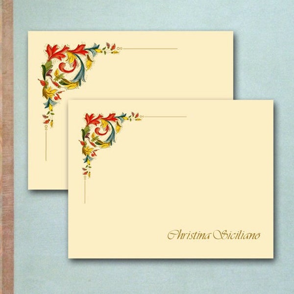 Florentine Note Cards / Personalized, Folded, Blank Inside, Set of 10 / Florentine Stationery / Rossi Inspired Italian Design / Renaissance