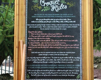 Couples Croquet Rules Sign, How to Play Team Croquet, DIGITAL Chalkboard Sign, Lawn Party Decoration, 16x20 or 24x36 Poster, JPEG File