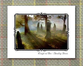 Standing Stones Note Cards / MIST / Digital Watercolor / Through the Stones, Mystical, Fog / Stationery Gift / JAMMF / Inverness Scotland