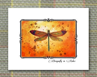 Dragonfly Note Cards / Set of 10 / Amber Dragonfly Stationery Gift / Return Address Option / JAMMF / Inverness Scotland / Outlander Gift