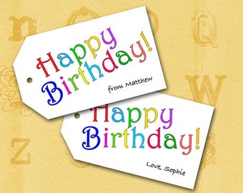 Personalized Birthday Tags / Printed or Digital File / Extra Large 3x5 Gift Tag / Colorful / Happy Birthday Tag