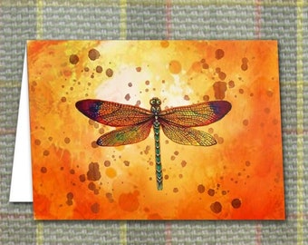 Dragonfly Birthday Card, Dragonfly in Amber 5"x7" Greeting Card, Scottish Gaelic Celtic, Blank or With Verse, Outlander-Inspired / Damselfly