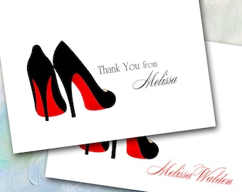 Red Bottom Stiletto Note Card Set: Personalized Stationery, Thank You Cards