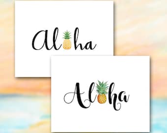 Aloha Note Cards / Pineapple / Personalized / Tropical Hawaiian / Symbol of Welcome / Set of 10 / Stationery Gift