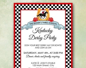 Horse Race Invitation & Betting Slips, Kentucky Derby, Belmont Stakes, Preakness, Churchill Downs, Race Track, Checkerboard, 5"x7" YOU PRINT