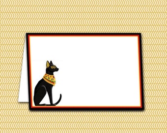 Egyptian Goddess Bastet Place Cards: Black Cat Gold Collar (Digital PDF)