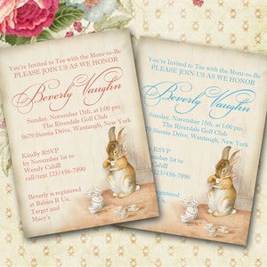 Bunny Tea Party Invitation: Baby or Bridal Shower (5x7 DIGITAL)