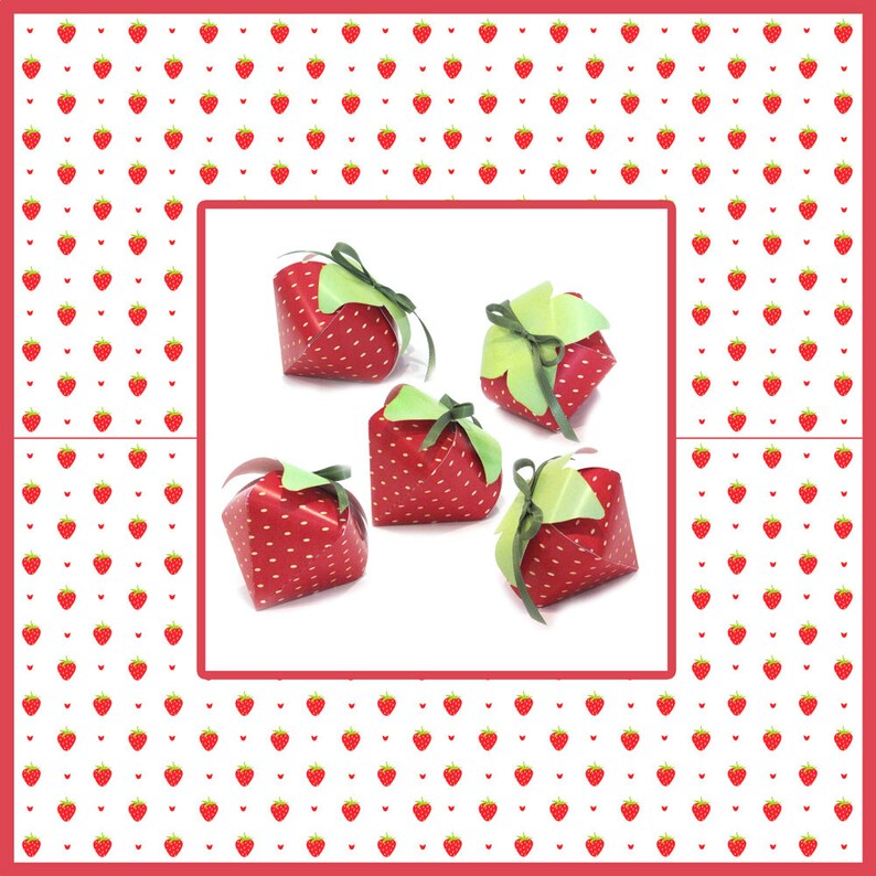 Bridal Shower Strawberry Favor Box /& Tag Party or Gift Box Cube Birthday Strawberry Festival Mother/'s Day DIY You Print