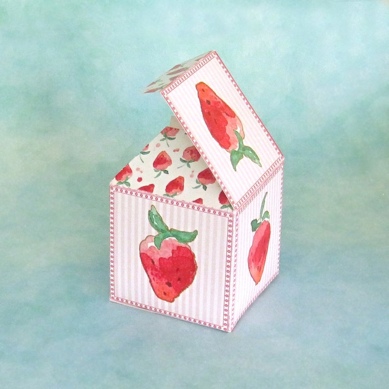Bridal Shower Strawberry Favor Box /& Tag Party or Gift Box Cube Birthday Strawberry Festival Mother/'s Day DIY You Print