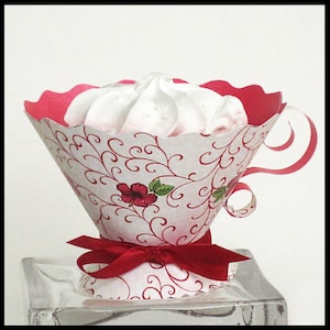 Tasses à thé pour cadeaux / Rouge et blanc / Tea Party, goûter, mariage et baby shower, anniversaire / DIY à imprimer / Décoration de tasse à thé en papier