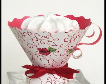 Teacup Party Favors / Red and White / Tea Party, High Tea, Bridal & Baby Shower, Birthday / DIY You Print / Paper Tea Cup Decoration