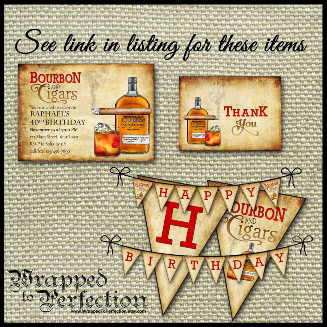 Bourbon & Cigars BIRTHDAY CARD / Masculine Birthday Greeting Etsy