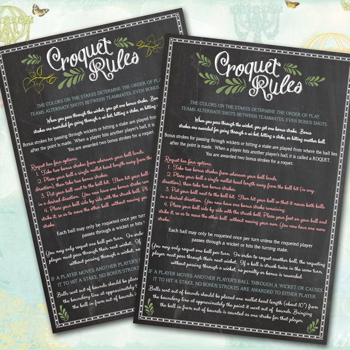 Couples Croquet Rules Sign How to Play Team Croquet DIGITAL Etsy