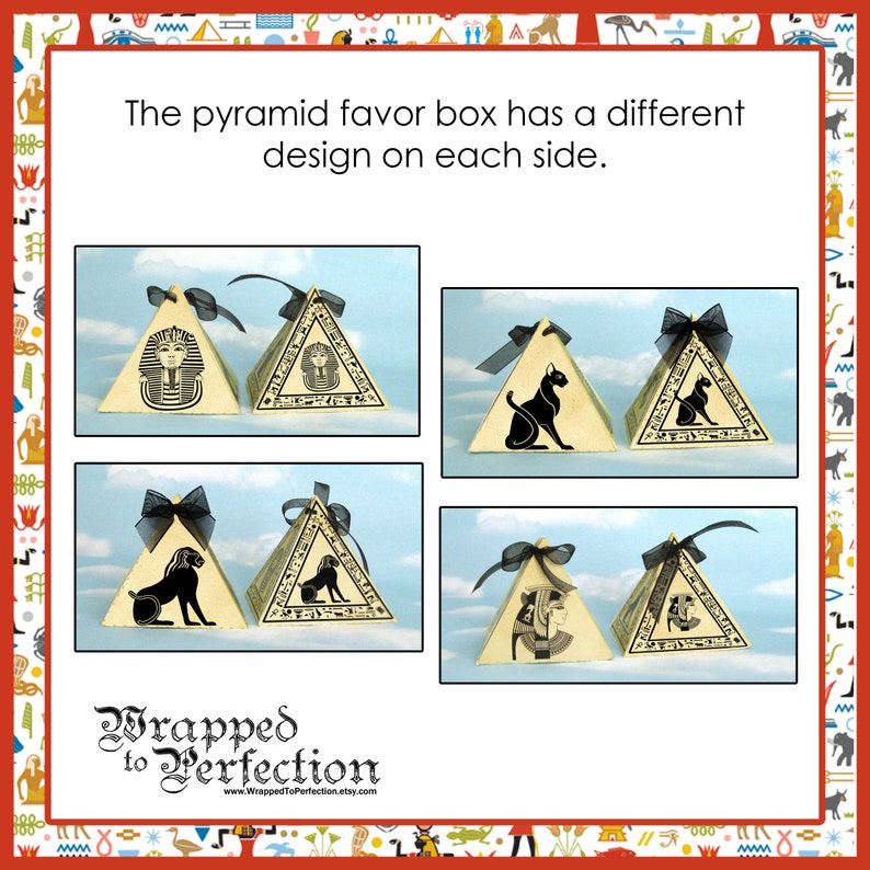 Pharaoh Ribbon Egyptian Pyramid Favor Box: Gold & Black, DIY Printable (instant ...