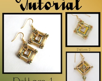 Swarovski Earrings Tutorial / 3 Patterns / PDF Tutorial in ENGLISH / Beadweaving / Square Ring / Intermediate Skill Level / Pendant