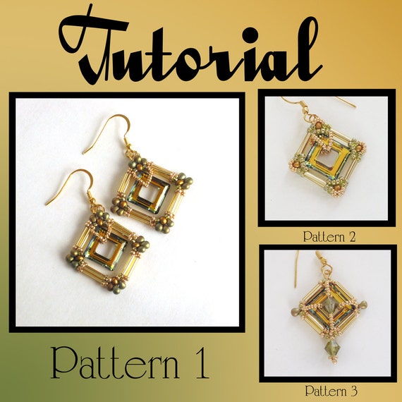 Swarovski Earrings Tutorial / 3 Patterns / PDF Tutorial in ENGLISH / Beadweaving / Square Ring / Intermediate Skill Level / Pendant