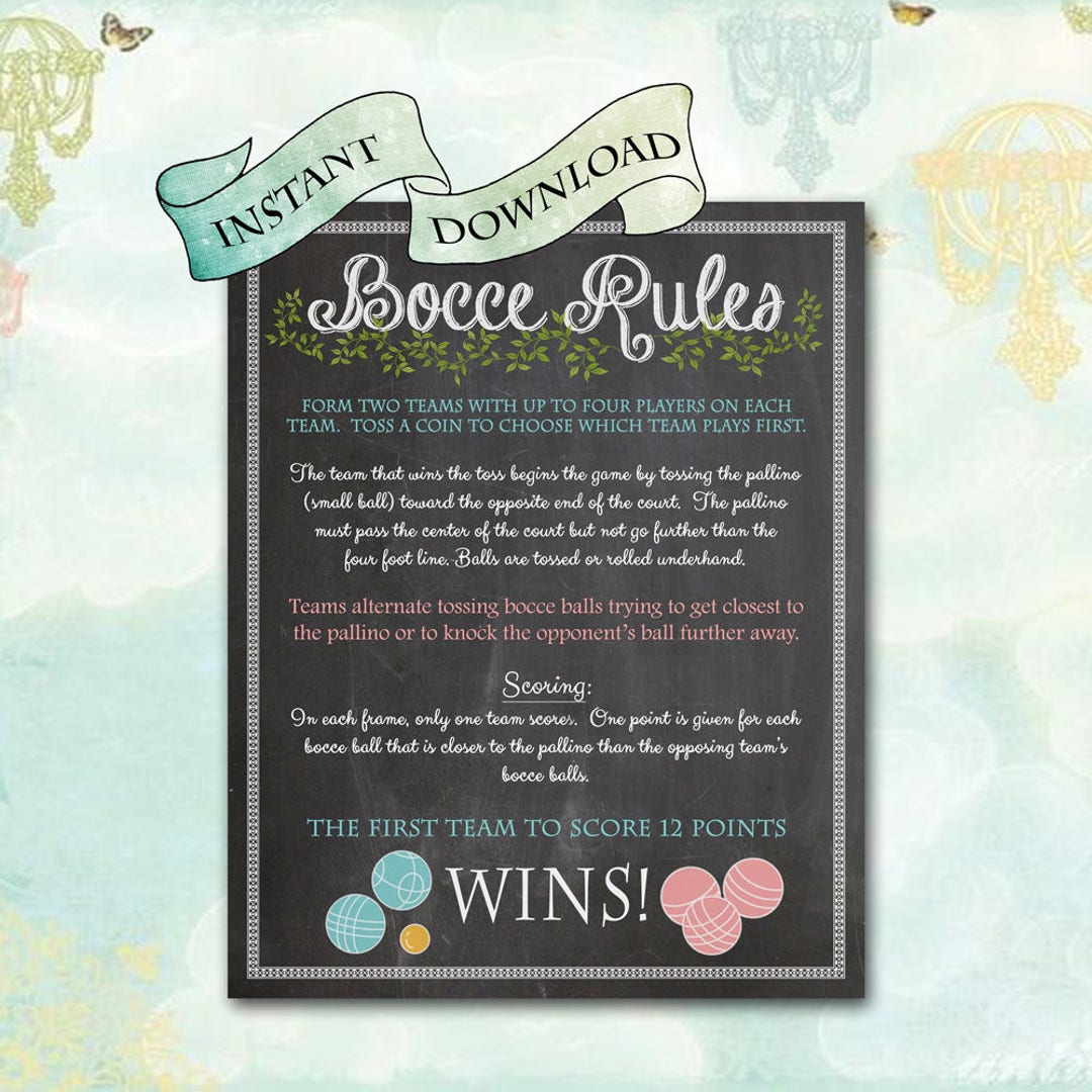 Bocce Rules Sign / How to Play Bocce / Chalkboard Bocce Sign / Lawn