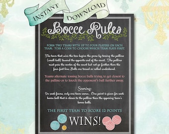 Bocce Rules Sign / How to Play Bocce / Chalkboard Bocce Sign / Lawn Party Decoration, 16x20 Poster, DIY Instant Download You Print JPEG File