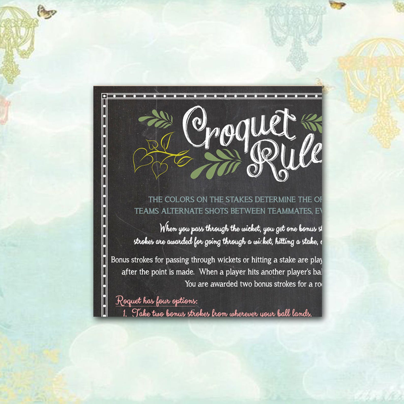 Couples Croquet Rules Sign How to Play Team Croquet DIGITAL Etsy UK