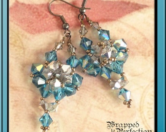 Bridgerton-Inspired Earrings, Swarovski Crystal, Blue & Silver, Regency, Edwardian, Mother's Day, Beach Wedding, Gift Box, FREE SHIP