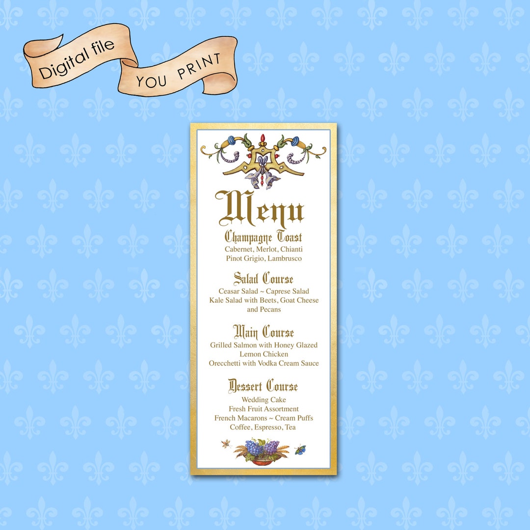 Renaissance Menu / Printable 3.75x9 / Medieval, Tudor, Gothic ...