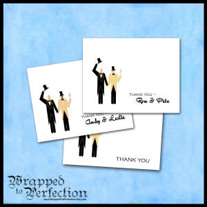 Gay Wedding Thank You Cards: Mr. & Mr. Tuxedos - Set of 10