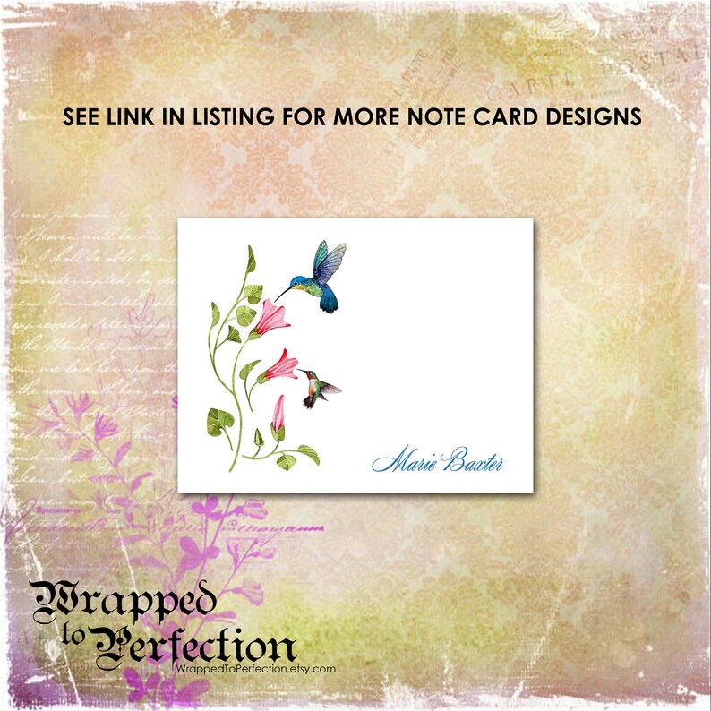 Personalized Hummingbird Note Cards: Floral Vine Stationery Set of 10 ...