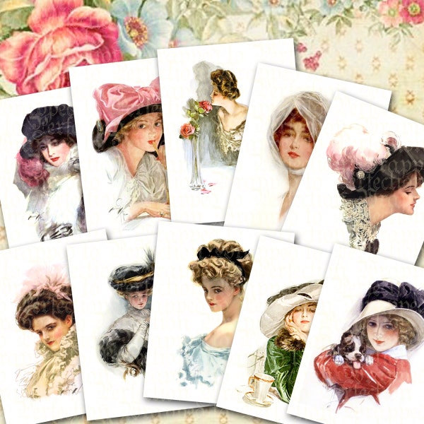 Victorian Ladies Note Cards / American Beauties 10 Notecards / Vintage Retro / Harrison Fisher Gibson Girls / Mother's Day Gift / Art Deco