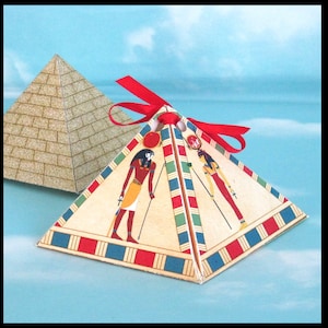 Egyptian Pyramid Favor Box, God Goddess, Colorful, Digital DIY YOU PRINT, No Glue, Matching Invitation, Middle East Ancient Egypt