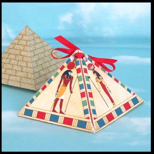 Boîte cadeau pyramide égyptienne, déesse divine, coloré, fichier PDF numérique, impression à faire soi-même, sans colle, faire-part assorti, Moyen-Orient, Egypte ancienne