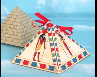 Egyptian Pyramid Favor Box, God Goddess, Colorful, Digital PDF File, DIY You Print, No Glue, Matching Invitation, Middle East, Ancient Egypt