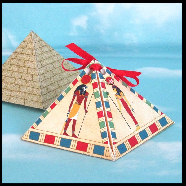 Egyptian Pyramid Favor Box, God Goddess, Colorful, Digital DIY YOU PRINT, No Glue, Matching Invitation, Middle East Ancient Egypt