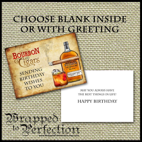Bourbon Cigars Birthday Card Masculine Birthday Greeting Etsy