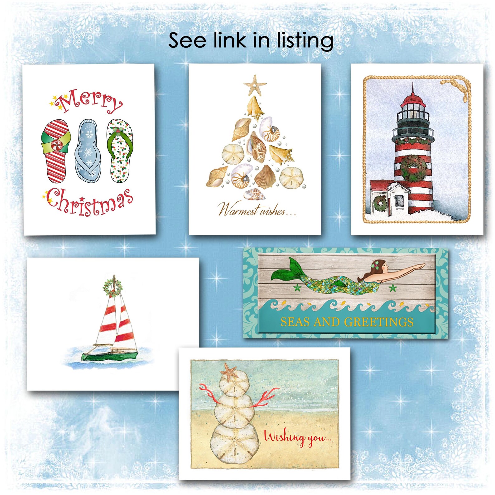 Nautical Christmas Cards Sailboat With Wreath Set of 10 Etsy