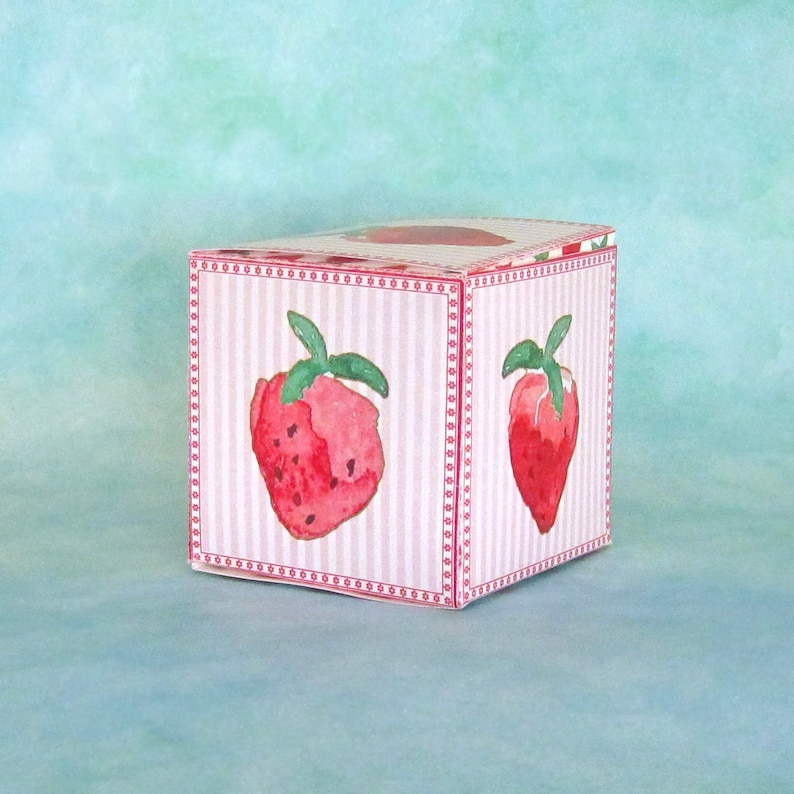 Bridal Shower Strawberry Favor Box /& Tag Party or Gift Box Cube Birthday Strawberry Festival Mother/'s Day DIY You Print