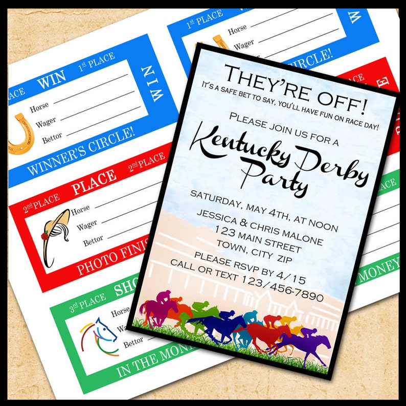 Horse Race Invitation Betting Slips YOU PRINT Kentucky Derby Run for the Roses Churchill Downs Preakness Belmont Stakes 5x7
