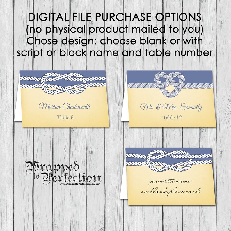 Nautical Place Cards Rope Knot or Heart / Boating Sailing Etsy