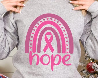 Hope Breast Cancer Rainbow Sweatshirt, Rainbow Breast Cancer Sweatshirt, Cancer Awareness Hoodie, October Cancer Warrior Crewneck 623523