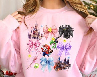 Coquette Bows Epic Universe Sweatshirt, Mario Character Sweatshirt, Universal Studios Hoodie, Family Universe Park Trip Crewneck 623413