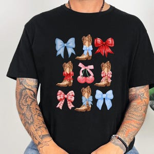 Coquette Cowboy Shirt, Western Cowgirl Shirt, Country Girl Shirt, Cowboy Boots Shirt, Cowgirl Shirt, Bow Shirt for Women 623308