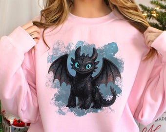 Toothless Dragon Sweatshirt, How To Train Your Dragon Sweatshirt, Night Fury Hoodie, Watercolor Dragon Crewneck, Epic Universe Hoodie 623397