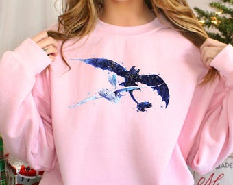 Toothless And Light Fury Sweatshirt, Toothless Dragon Sweatshirt, How To Train Yor Dragon Hoodie, Universal Dragon Matching Crewneck 624487