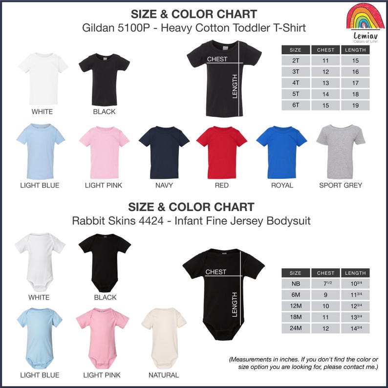 the sizes and colors of a t - shirt