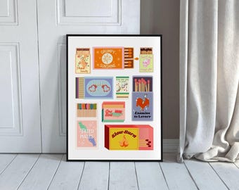Póster de Matchbox Book Tropes para amantes de la lectura, el romance y la fantasía.