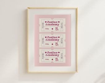 Zodiac Academy Ticket Poster for Fantasy Lovers, Book Lovers, Romantasy Lovers, Girly Poster, Bookish Poster